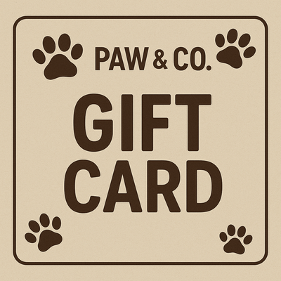 Paw & Co Gift Card featuring paw print designs, perfect for pet lovers and their furry friends.