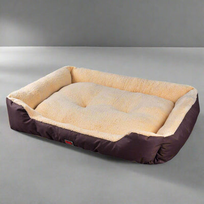 Deluxe soft cushion washable pet bed in warm brown, ideal for small to large pets, providing comfort and support.