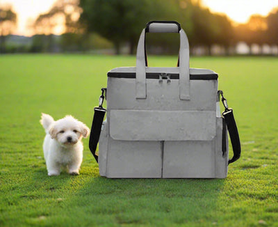 Dimensions of the Pet Travel Bag: 37cm width, 34cm height, and 15cm depth, featuring multiple compartments for organization.